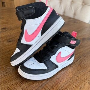 Nike Kids' Black and White Shoes with Pink Accents